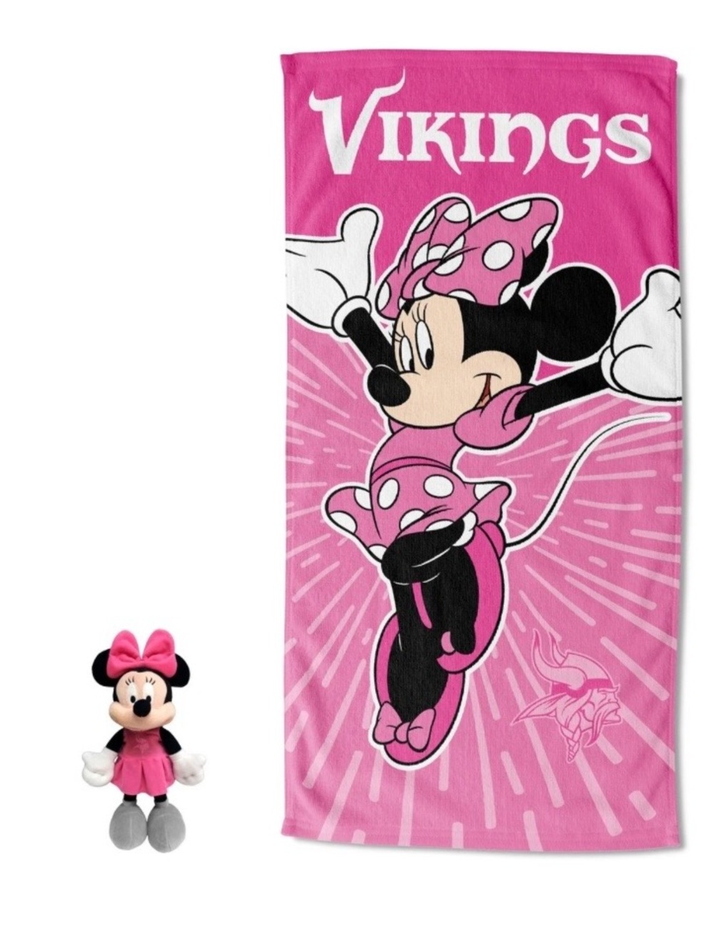 New NFL MN Vikings Disney Minnie Mouse Plush and Beach Towel set